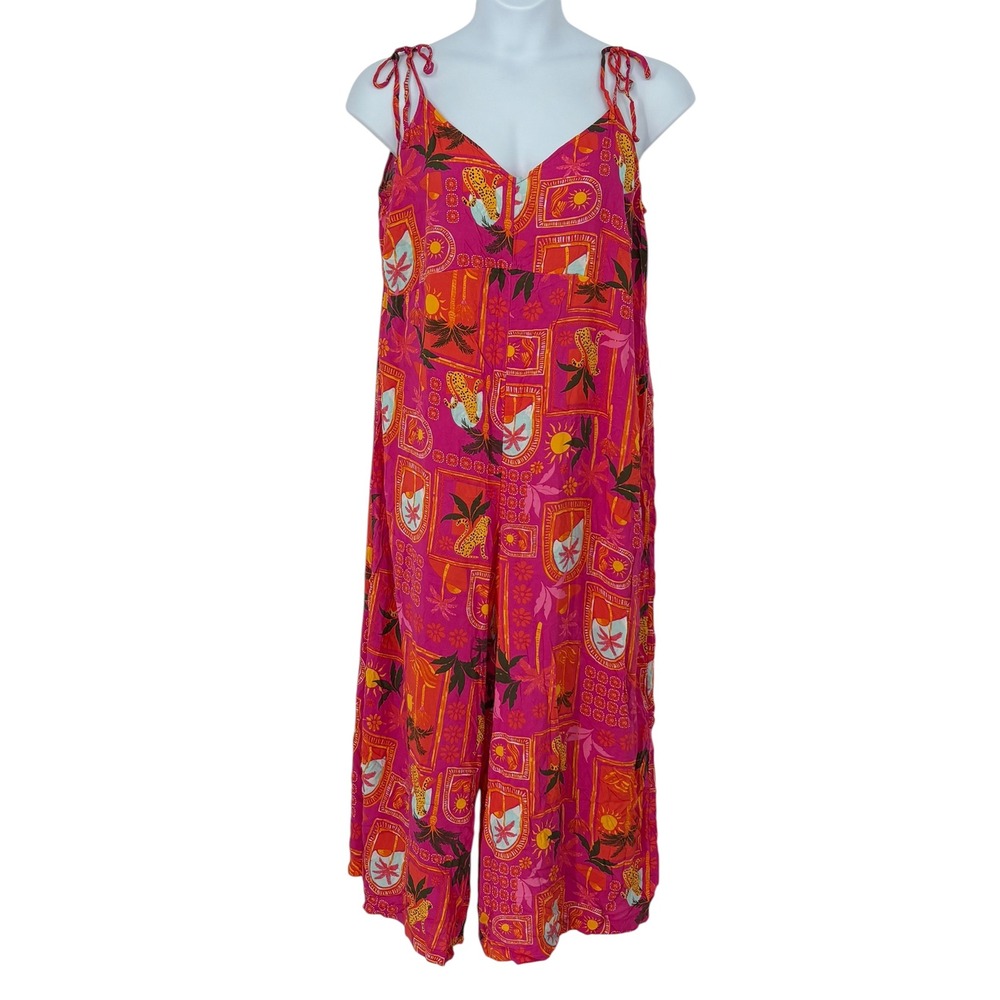 Old Navy Jumpsuit Pink Tropical Cheetah Print 100% Rayon XL